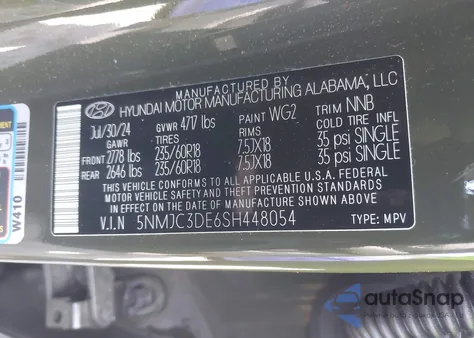 2025 Hyundai Tucson Sel Convenience z USA, uszkodzony, nr VIN 5NMJC3DE6SH448054